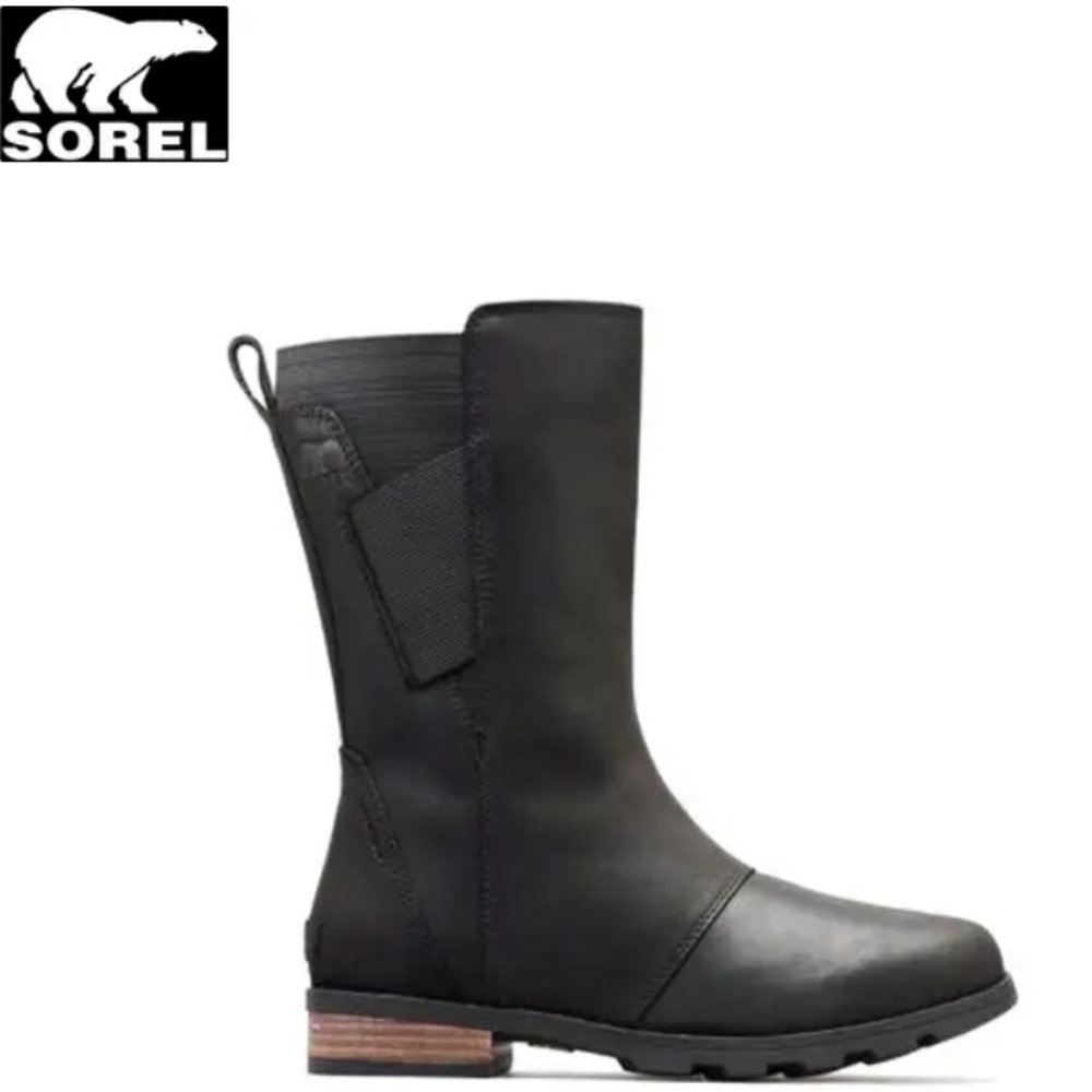 Sorel Emelie Mid Black Boots Leather Waterproof Women's Size 7